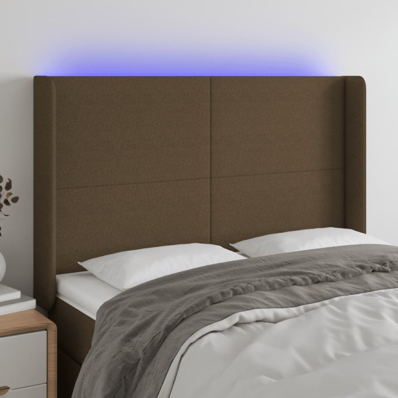 vidaXL LED Kopfteil Dunkelbraun 147x16x118/128 cm Stoff
