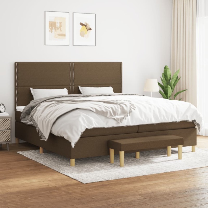 vidaXL Boxspringbett mit Matratze Dunkelbraun 200x200 cm Stoff vidaXL Boxspringbett mit Matratze Dunkelbraun 200x200 cm Stoff