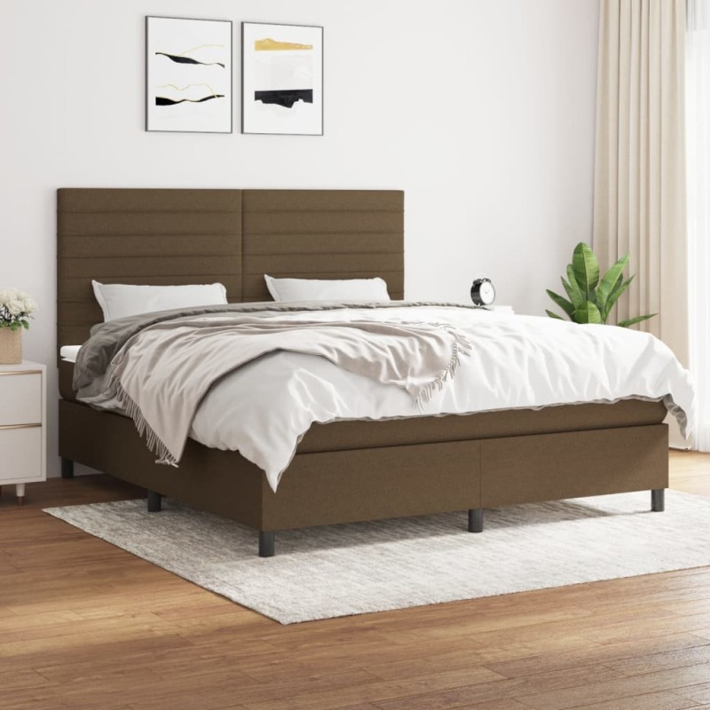 vidaXL Boxspringbett mit Matratze Dunkelbraun 180x200 cm Stoff vidaXL Boxspringbett mit Matratze Dunkelbraun 180x200 cm Stoff