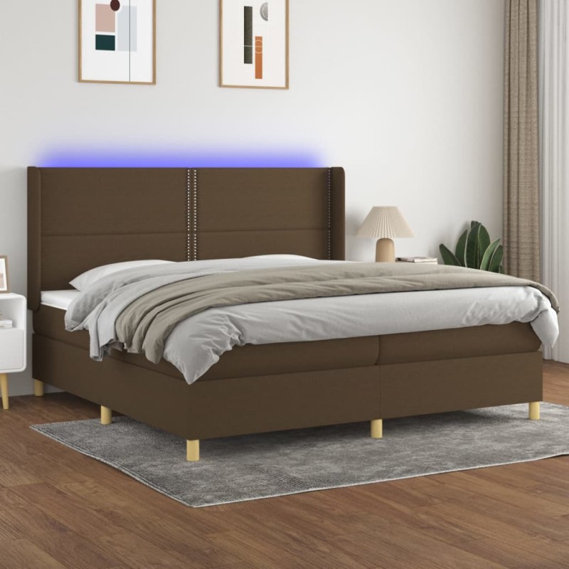 vidaXL Boxspringbett mit Matratze & LED Dunkelbraun 200x200 cm Stoff vidaXL Boxspringbett mit Matratze & LED Dunkelbraun 200x200 cm Stoff