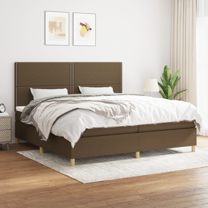 vidaXL Boxspringbett mit Matratze Dunkelbraun 200x200 cm Stoff vidaXL Boxspringbett mit Matratze Dunkelbraun 200x200 cm Stoff