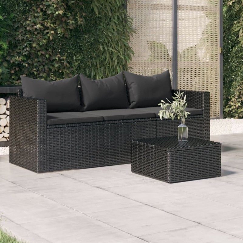 vidaXL 3-Sitzer-Gartensofa mit Kissen Schwarz Poly Rattan vidaXL 3-Sitzer-Gartensofa mit Kissen Schwarz Poly Rattan