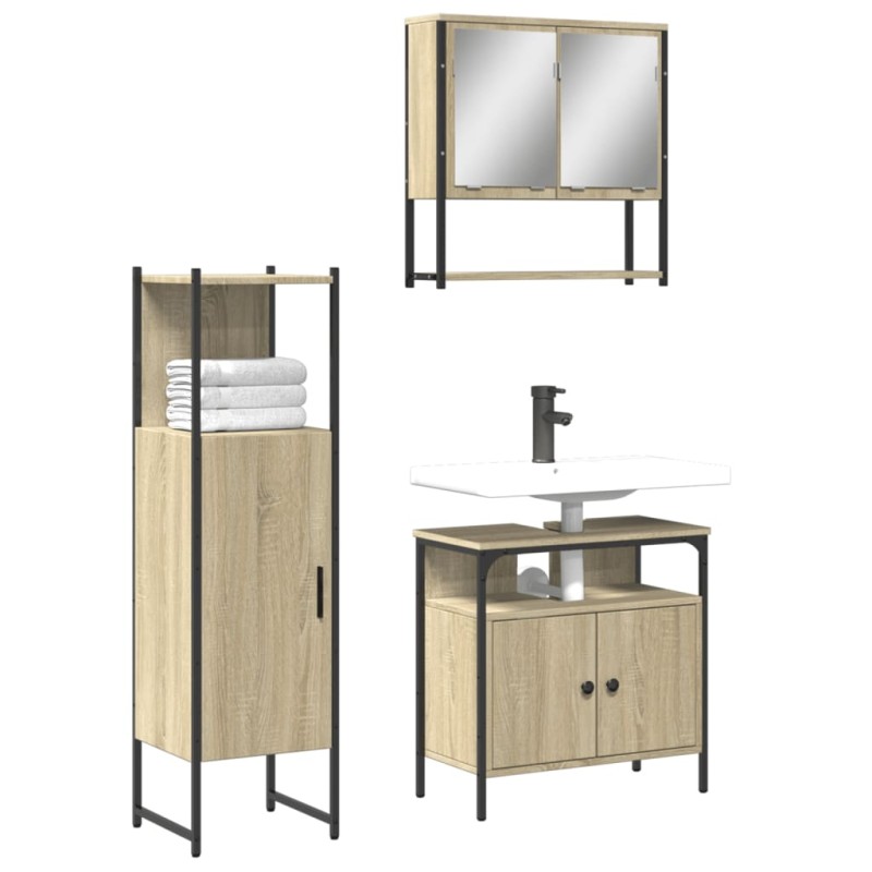 vidaXL 3-tlg. Badmöbel-Set Sonoma-Eiche Holzwerkstoff vidaXL 3-tlg. Badmöbel-Set Sonoma-Eiche Holzwerkstoff