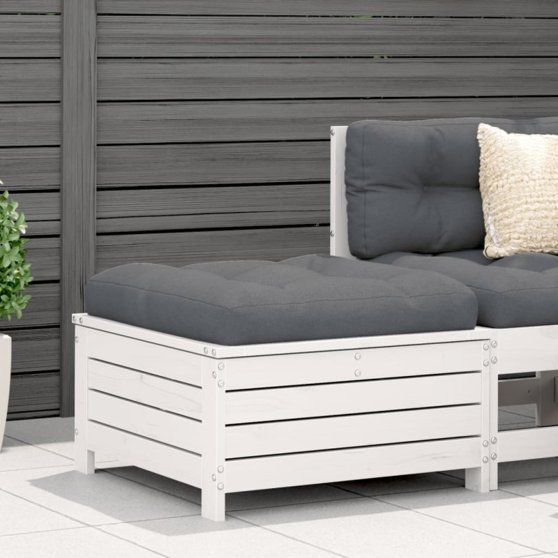 vidaXL Gartenhocker mit Kissen Weiß Massivholz Kiefer vidaXL Gartenhocker mit Kissen Weiß Massivholz Kiefer