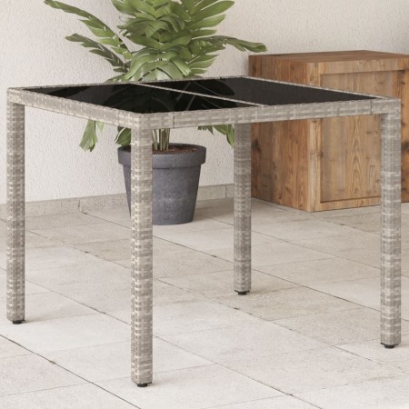 vidaXL Gartentisch mit Glasplatte Hellgrau 90x90x75 cm Poly Rattan
