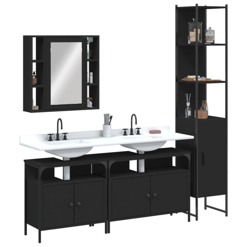 vidaXL 4-tlg. Badmöbel-Set Schwarz Holzwerkstoff vidaXL 4-tlg. Badmöbel-Set Schwarz Holzwerkstoff