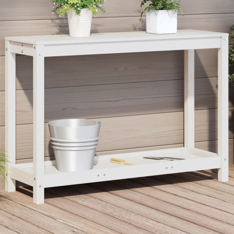 vidaXL Pflanztisch mit Ablage Weiß 108x35x75 cm Massivholz Kiefer vidaXL Pflanztisch mit Ablage Weiß 108x35x75 cm Massivholz Kiefer
