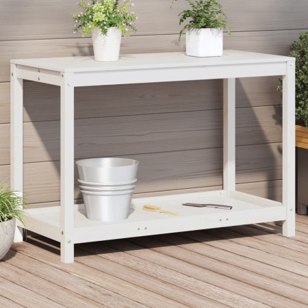 vidaXL Pflanztisch mit Ablage Weiß 108x50x75 cm Massivholz Kiefer