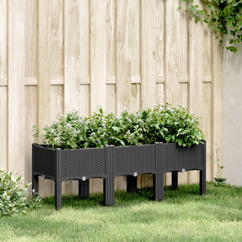 vidaXL Pflanzkasten mit Beinen Schwarz 120x40x42 cm PP vidaXL Pflanzkasten mit Beinen Schwarz 120x40x42 cm PP