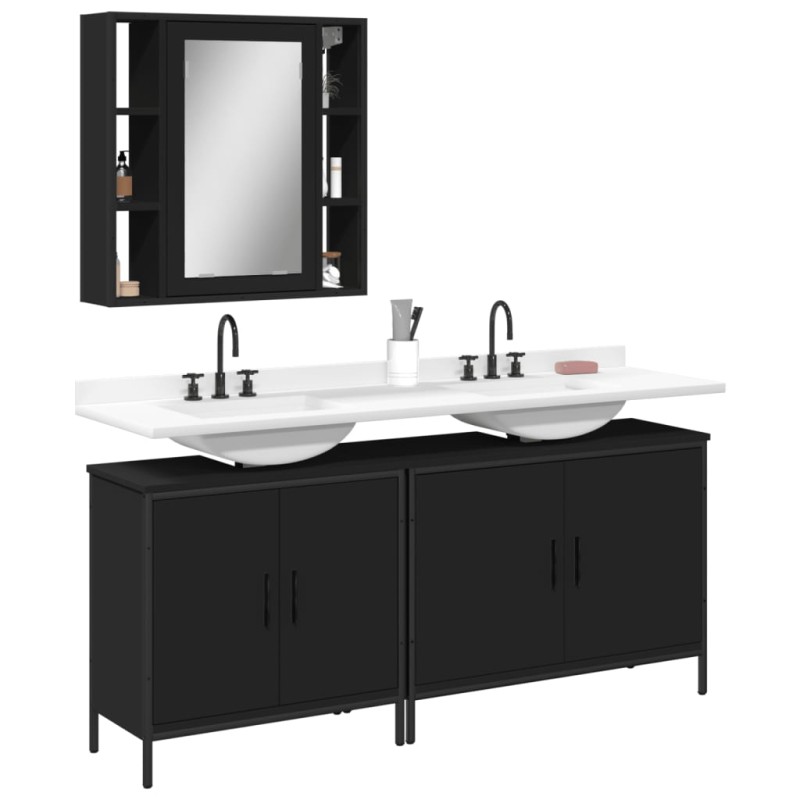 vidaXL 3-tlg. Badmöbel-Set Schwarz Holzwerkstoff vidaXL 3-tlg. Badmöbel-Set Schwarz Holzwerkstoff