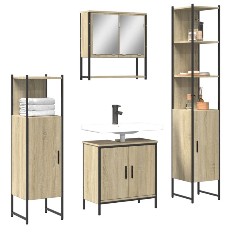 vidaXL 4-tlg. Badmöbel-Set Sonoma-Eiche Holzwerkstoff vidaXL 4-tlg. Badmöbel-Set Sonoma-Eiche Holzwerkstoff