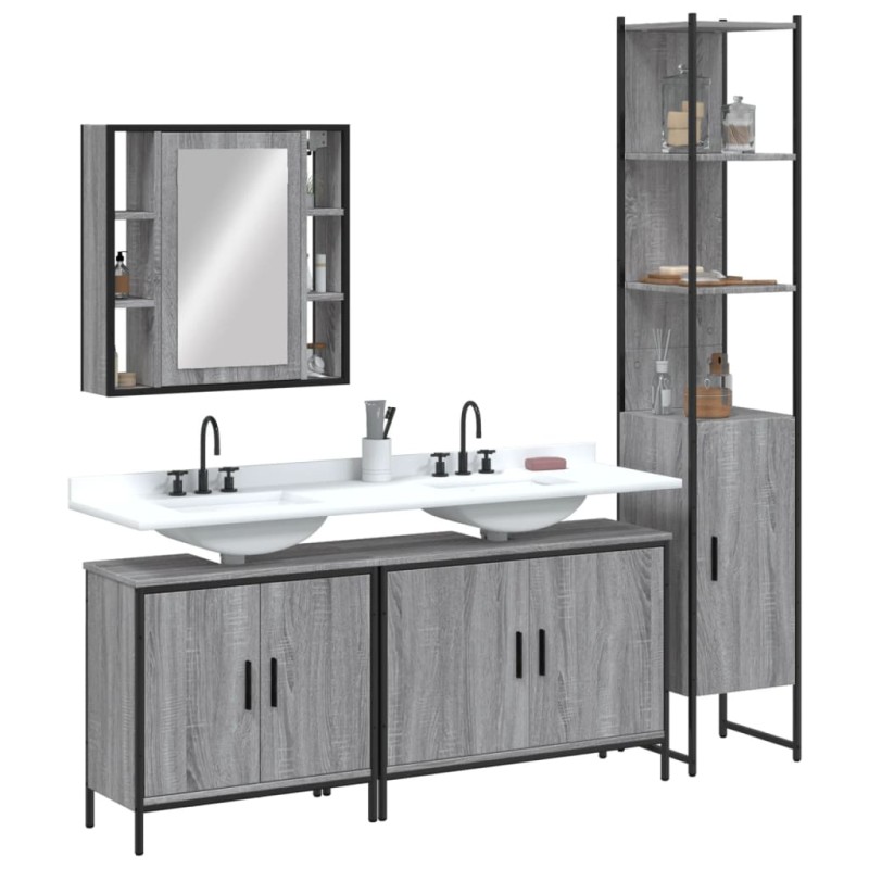 vidaXL 4-tlg. Badmöbel-Set Grau Sonoma Holzwerkstoff vidaXL 4-tlg. Badmöbel-Set Grau Sonoma Holzwerkstoff