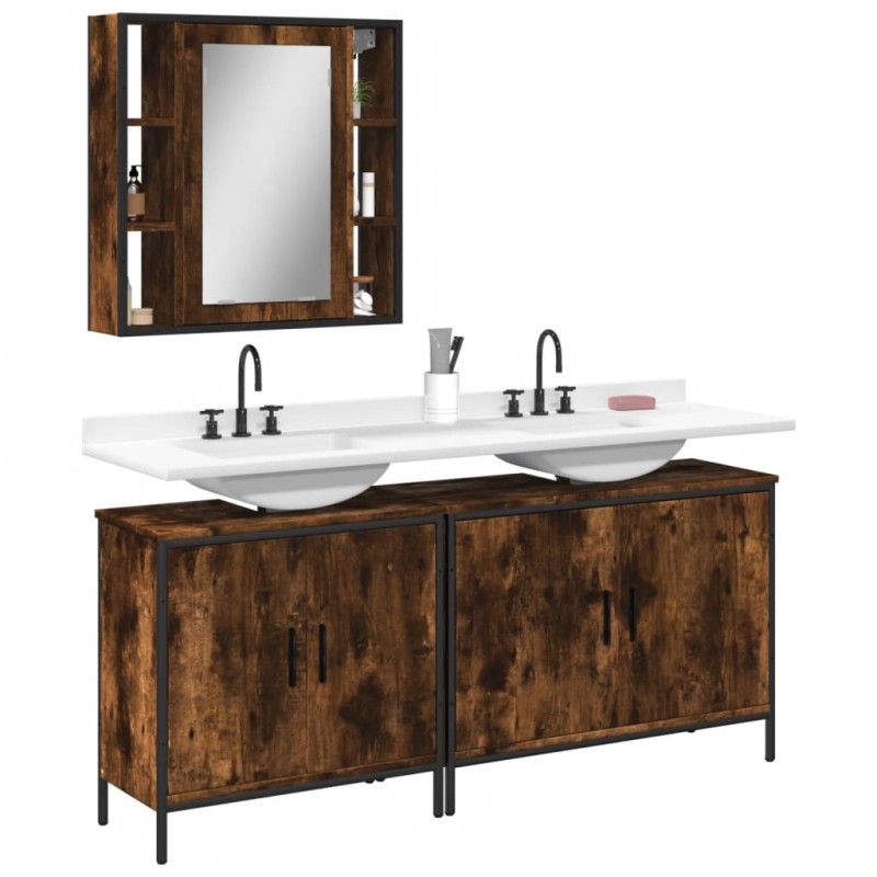 vidaXL 3-tlg. Badmöbel-Set Räuchereiche Holzwerkstoff vidaXL 3-tlg. Badmöbel-Set Räuchereiche Holzwerkstoff