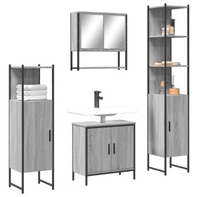 vidaXL 4-tlg. Badmöbel-Set Grau Sonoma Holzwerkstoff