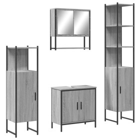 vidaXL 4-tlg. Badmöbel-Set Grau Sonoma Holzwerkstoff
