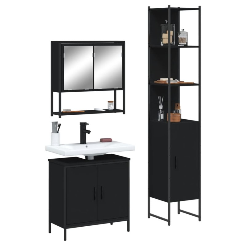 vidaXL 3-tlg. Badmöbel-Set Schwarz Holzwerkstoff vidaXL 3-tlg. Badmöbel-Set Schwarz Holzwerkstoff