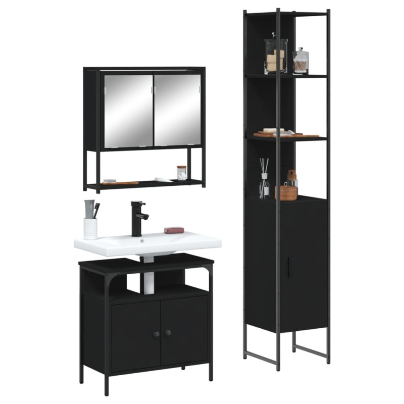 vidaXL 3-tlg. Badmöbel-Set Schwarz Holzwerkstoff vidaXL 3-tlg. Badmöbel-Set Schwarz Holzwerkstoff
