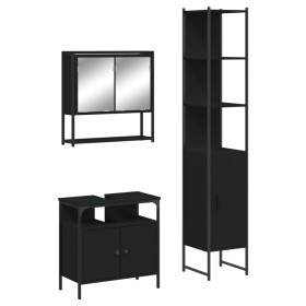vidaXL 3-tlg. Badmöbel-Set Schwarz Holzwerkstoff