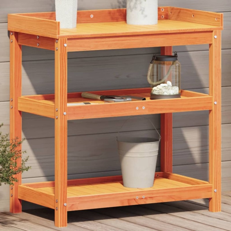 vidaXL Pflanztisch mit Ablagen Braun 82,5x45x86,5 cm Massivholz Kiefer vidaXL Pflanztisch mit Ablagen Braun 82,5x45x86,5 cm Massivholz Kiefer