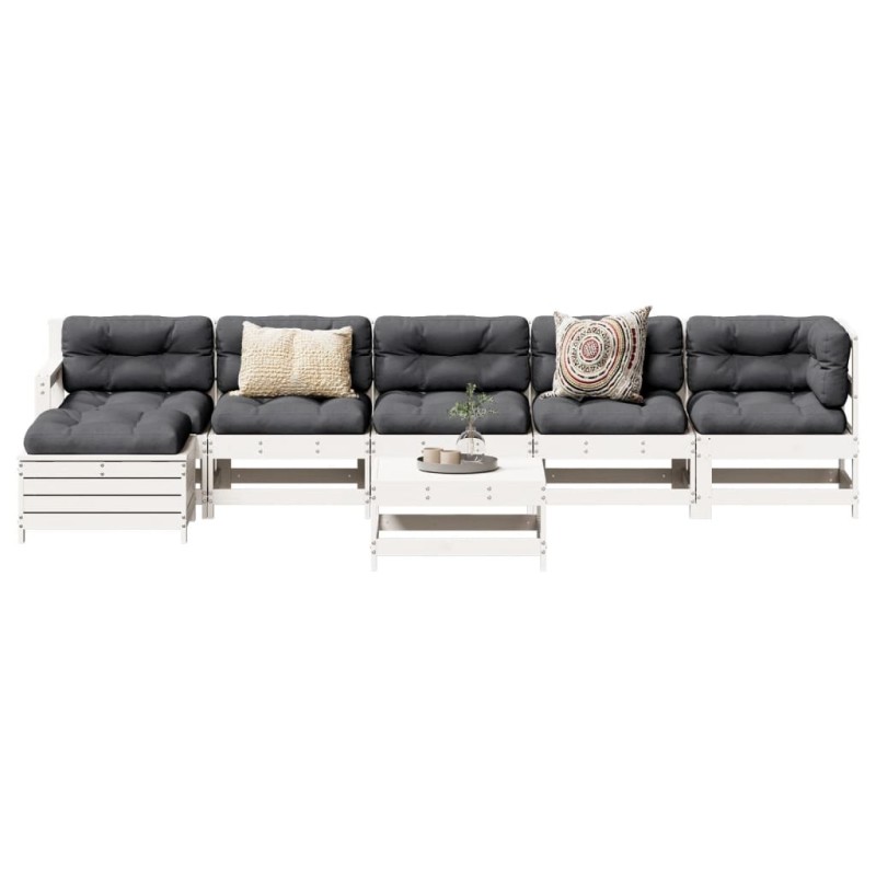 vidaXL 7-tlg. Garten-Lounge-Set Weiß Massivholz Kiefer vidaXL 7-tlg. Garten-Lounge-Set Weiß Massivholz Kiefer