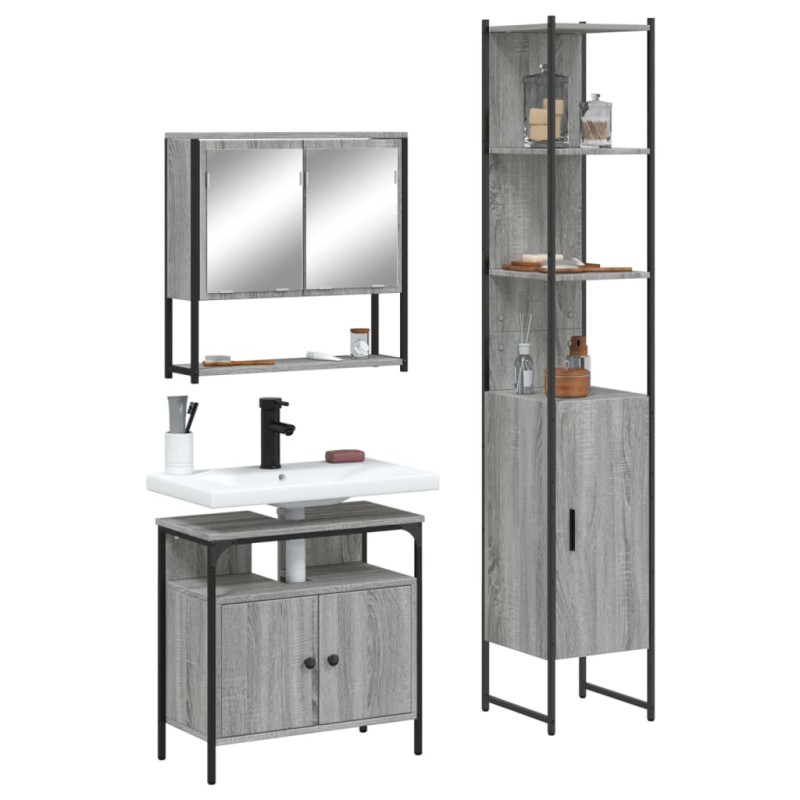 vidaXL 3-tlg. Badmöbel-Set Grau Sonoma Holzwerkstoff vidaXL 3-tlg. Badmöbel-Set Grau Sonoma Holzwerkstoff