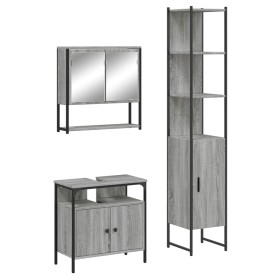 vidaXL 3-tlg. Badmöbel-Set Grau Sonoma Holzwerkstoff
