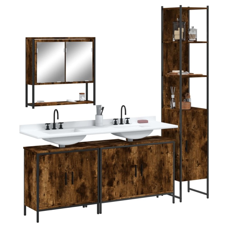 vidaXL 4-tlg. Badmöbel-Set Räuchereiche Holzwerkstoff vidaXL 4-tlg. Badmöbel-Set Räuchereiche Holzwerkstoff