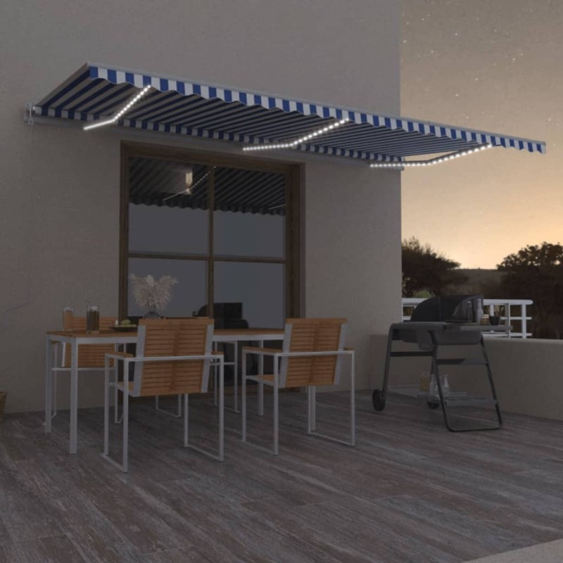 Automatische Markise mit LED & Windsensor 600x350 Blau und Weiß Automatische Markise mit LED & Windsensor 600x350 Blau und Weiß