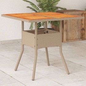vidaXL Gartentisch Beige 80x80x75 cm Poly Rattan Akazienholz