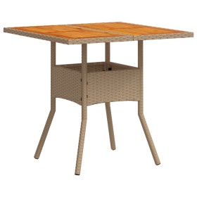 vidaXL Gartentisch Beige 80x80x75 cm Poly Rattan Akazienholz