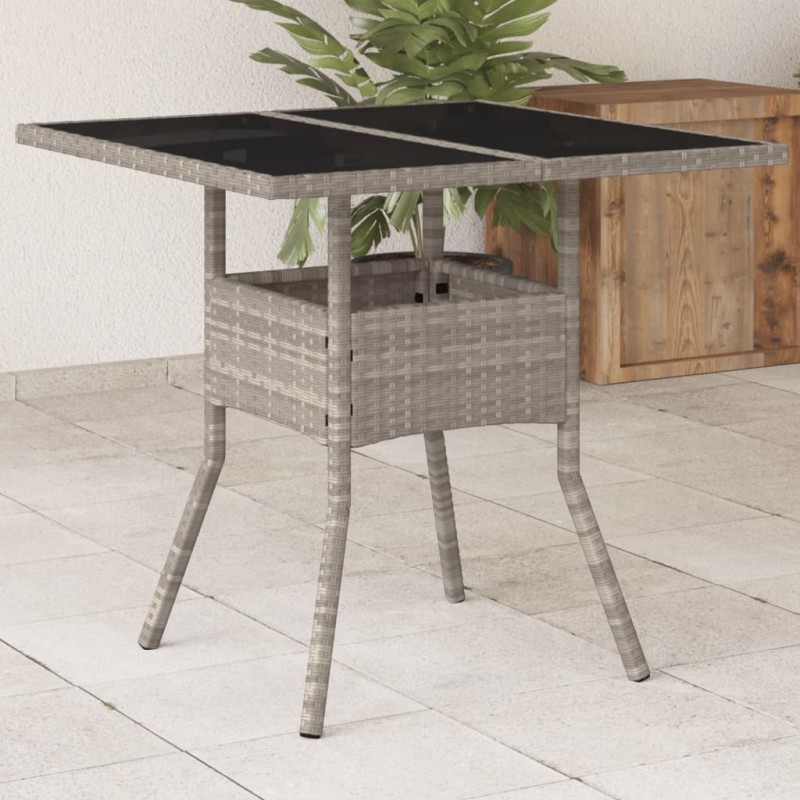 vidaXL Gartentisch mit Glasplatte Hellgrau 80x80x75 cm Poly Rattan vidaXL Gartentisch mit Glasplatte Hellgrau 80x80x75 cm Poly Rattan
