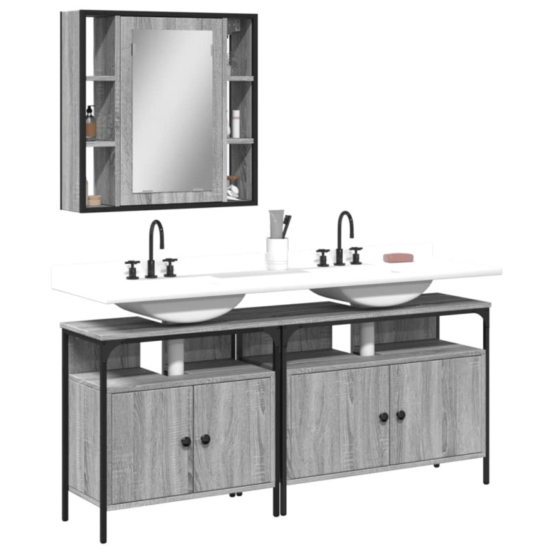 vidaXL 3-tlg. Badmöbel-Set Grau Sonoma Holzwerkstoff vidaXL 3-tlg. Badmöbel-Set Grau Sonoma Holzwerkstoff