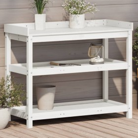 vidaXL Pflanztisch mit Ablagen Weiß 108x45x86,5 cm Massivholz Kiefer