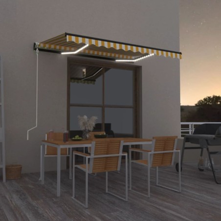Automatische Markise mit LED & Windsensor 350x250 cm Gelb/Weiß