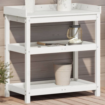 vidaXL Pflanztisch mit Ablagen Weiß 82,5x45x86,5 cm Massivholz Kiefer