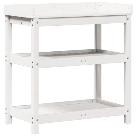 vidaXL Pflanztisch mit Ablagen Weiß 82,5x45x86,5 cm Massivholz Kiefer