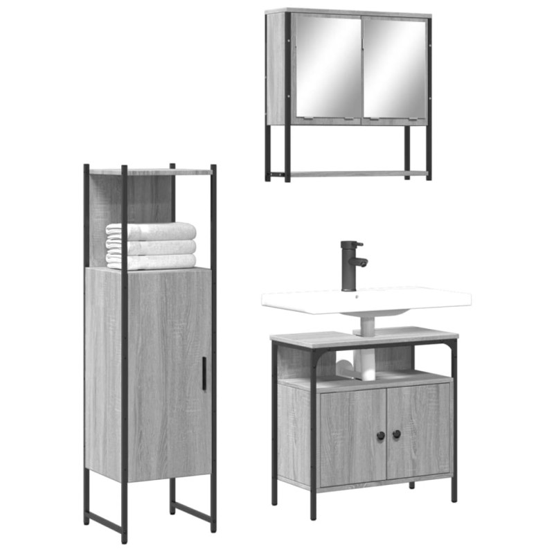vidaXL 3-tlg. Badmöbel-Set Grau Sonoma Holzwerkstoff vidaXL 3-tlg. Badmöbel-Set Grau Sonoma Holzwerkstoff
