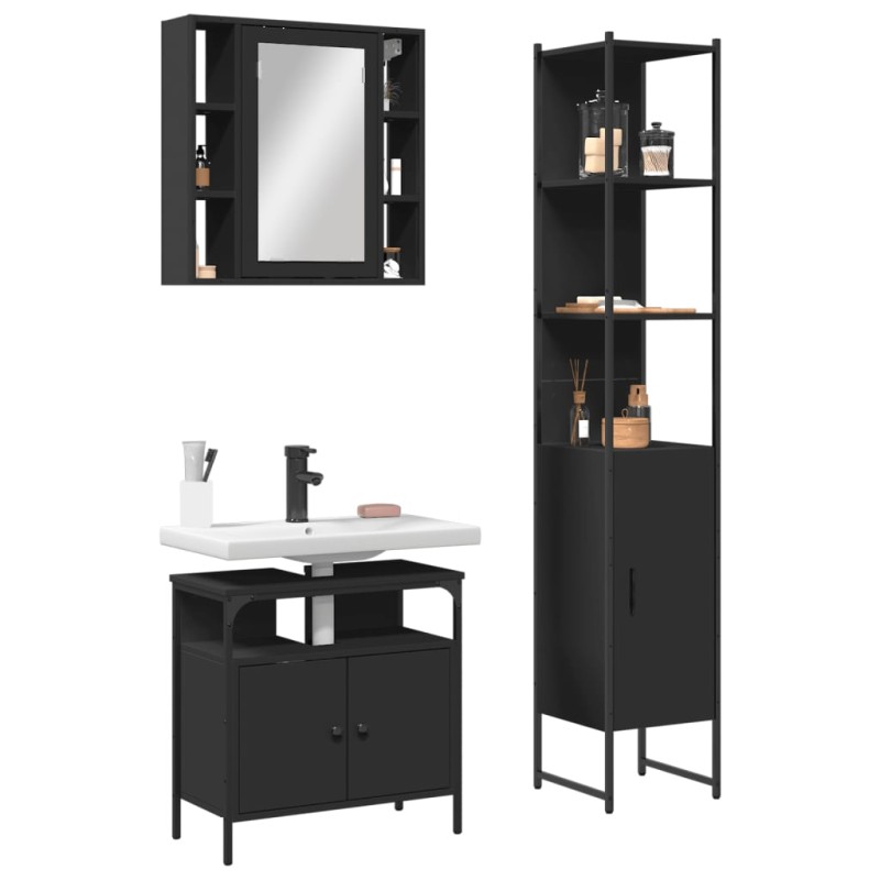 vidaXL 3-tlg. Badmöbel-Set Schwarz Holzwerkstoff vidaXL 3-tlg. Badmöbel-Set Schwarz Holzwerkstoff