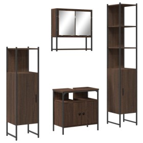 vidaXL 4-tlg. Badmöbel-Set Braun Eichen-Optik Holzwerkstoff