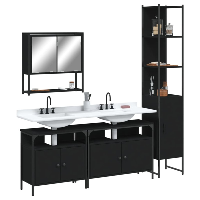 vidaXL 4-tlg. Badmöbel-Set Schwarz Holzwerkstoff vidaXL 4-tlg. Badmöbel-Set Schwarz Holzwerkstoff