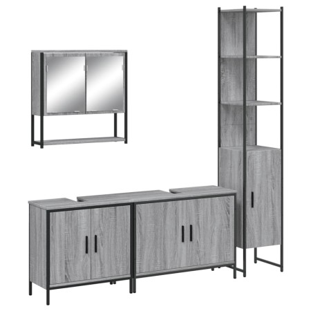 vidaXL 4-tlg. Badmöbel-Set Grau Sonoma Holzwerkstoff