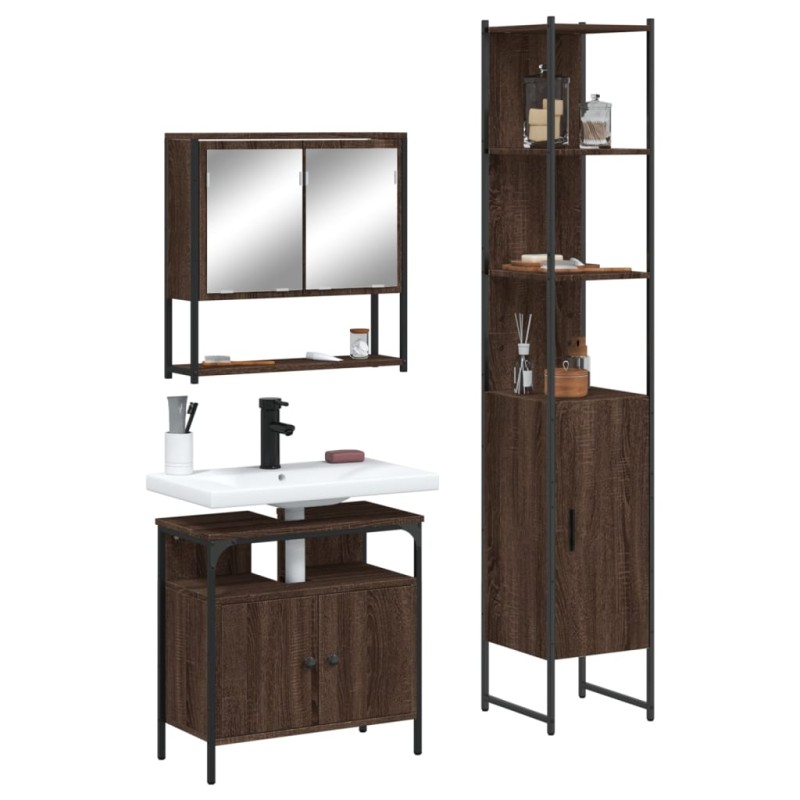 vidaXL 3-tlg. Badmöbel-Set Braun Eichen-Optik Holzwerkstoff vidaXL 3-tlg. Badmöbel-Set Braun Eichen-Optik Holzwerkstoff