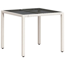 vidaXL Gartentisch mit Glasplatte Weiß 90x90x75 cm Poly Rattan
