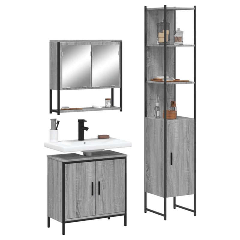 vidaXL 3-tlg. Badmöbel-Set Grau Sonoma Holzwerkstoff vidaXL 3-tlg. Badmöbel-Set Grau Sonoma Holzwerkstoff