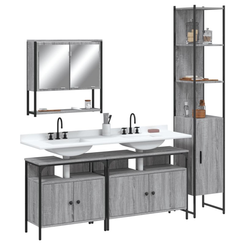 vidaXL 4-tlg. Badmöbel-Set Grau Sonoma Holzwerkstoff vidaXL 4-tlg. Badmöbel-Set Grau Sonoma Holzwerkstoff