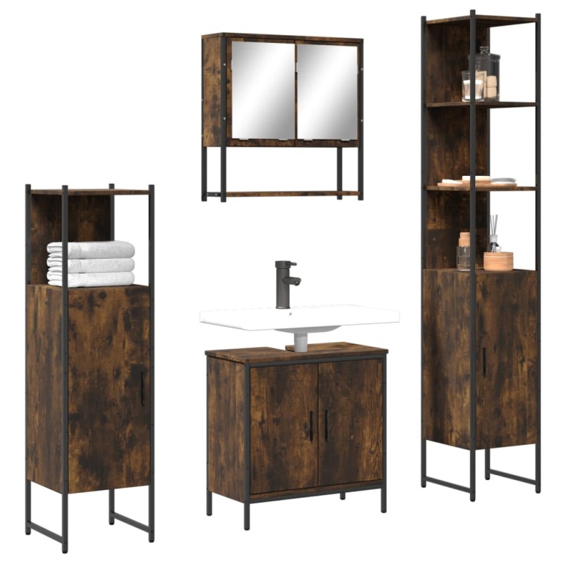 vidaXL 4-tlg. Badmöbel-Set Räuchereiche Holzwerkstoff vidaXL 4-tlg. Badmöbel-Set Räuchereiche Holzwerkstoff