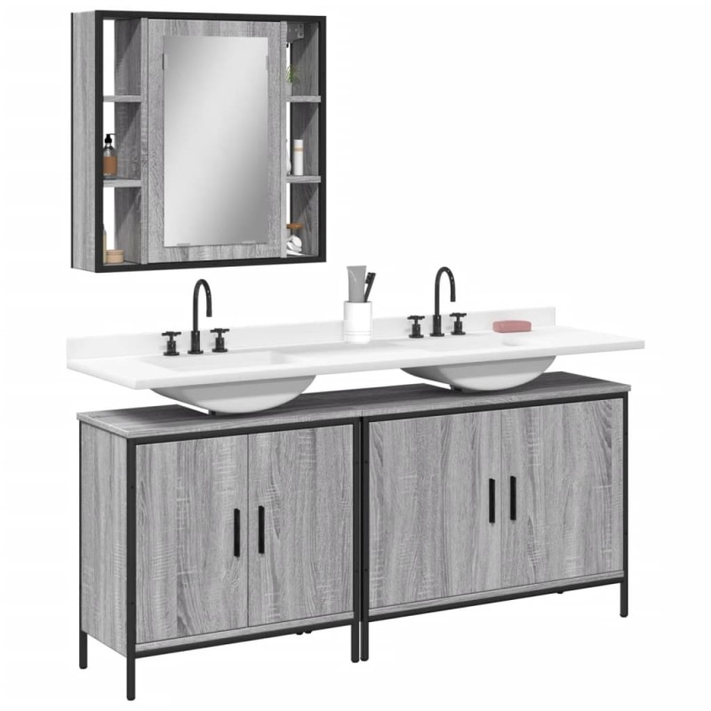 vidaXL 3-tlg. Badmöbel-Set Grau Sonoma Holzwerkstoff vidaXL 3-tlg. Badmöbel-Set Grau Sonoma Holzwerkstoff