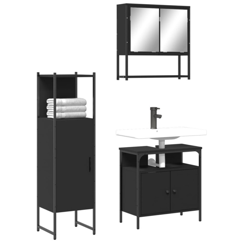 vidaXL 3-tlg. Badmöbel-Set Schwarz Holzwerkstoff vidaXL 3-tlg. Badmöbel-Set Schwarz Holzwerkstoff