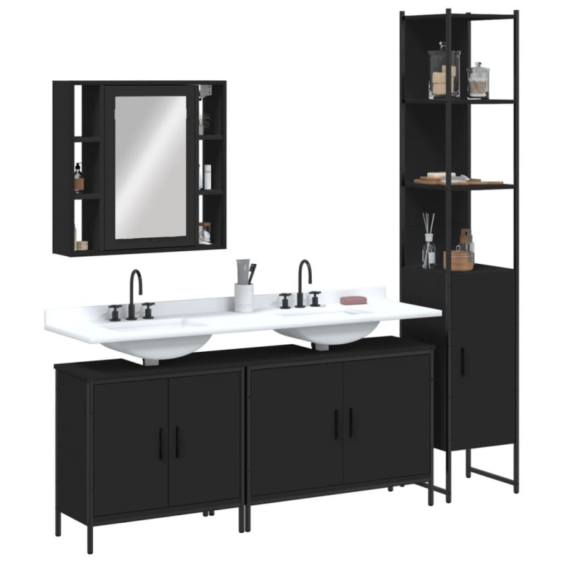 vidaXL 4-tlg. Badmöbel-Set Schwarz Holzwerkstoff vidaXL 4-tlg. Badmöbel-Set Schwarz Holzwerkstoff
