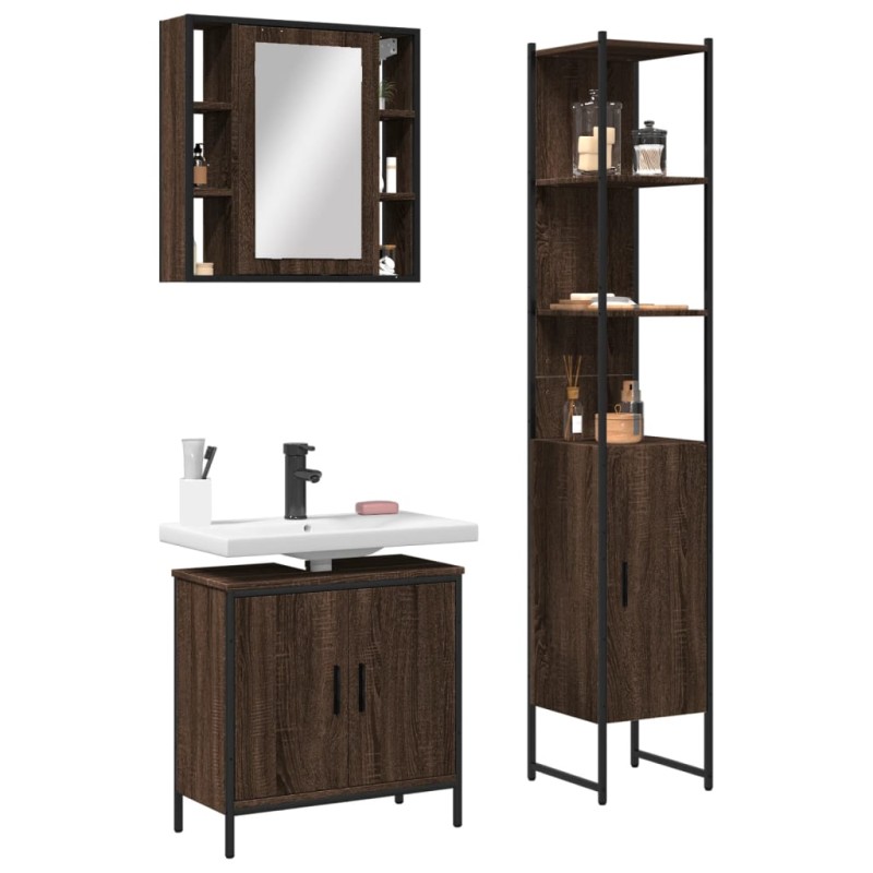 vidaXL 3-tlg. Badmöbel-Set Braun Eichen-Optik Holzwerkstoff vidaXL 3-tlg. Badmöbel-Set Braun Eichen-Optik Holzwerkstoff